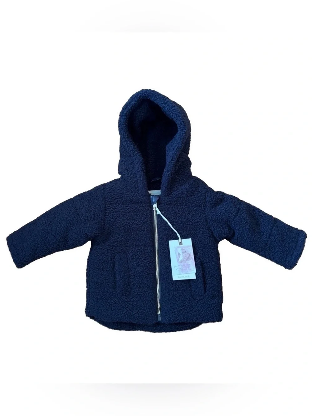 Jessica Simpson Baby Girls Faux Fur Sherpa Full Zip Hooded Jacket - Navy - 12M
